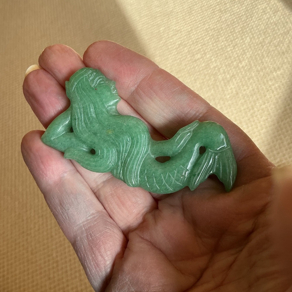 Hand Carved Aventurine Large Mermaid Pendant
